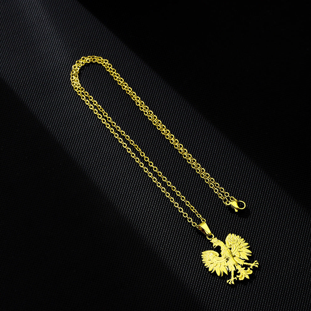 Collana pendente aquila minimalista in acciaio al titanio con finitura placcata su catena a O, unisex