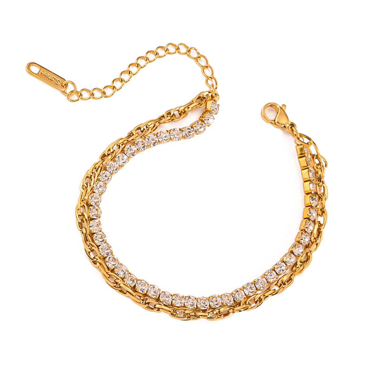 Geometric Stainless Steel Rhinestone Plated Bracelet for Women
