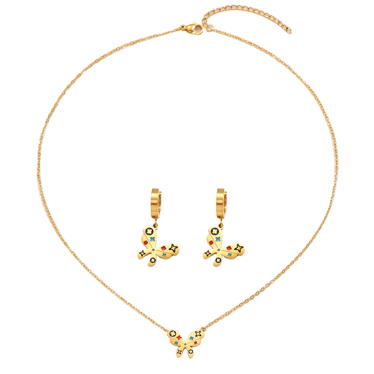 Minimalist Butterfly Knot Pendant Necklace and Earrings Set in Copper with Enamel Finish for Women