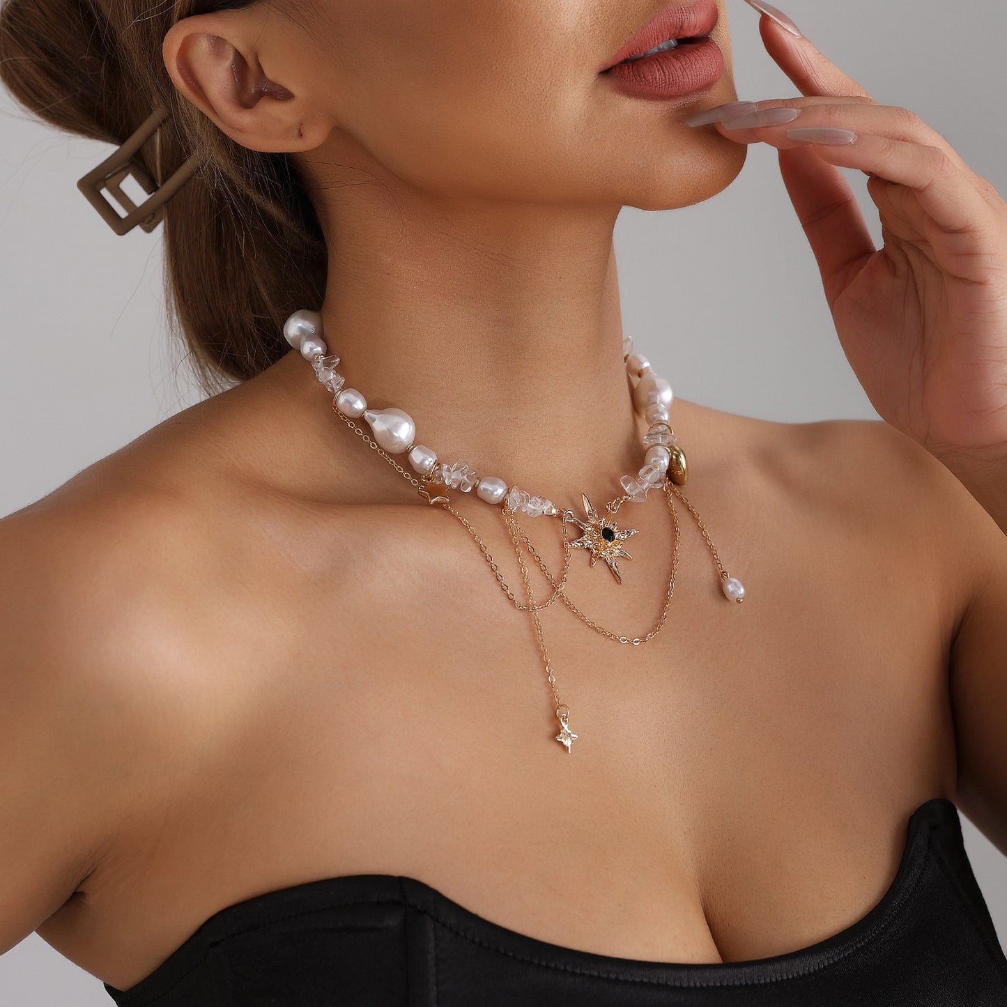 Sweet Streetwear Eight-Pointed Star Geometric Alloy Plated Necklace for Women