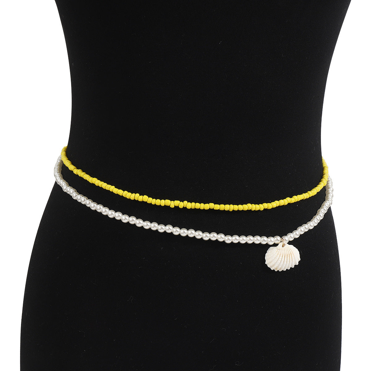 Catenina da vita a perline stile perla per donna, minimalista estiva, da spiaggia, con dettagli a conchiglia e chiusura a moschettone
