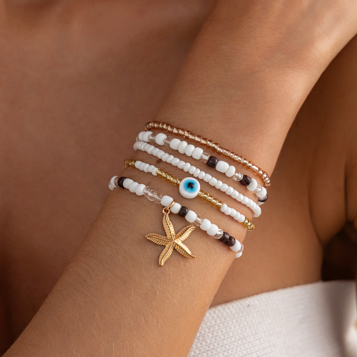 Bohemian Sweet Star Zinc Alloy Bracelet with Seed Beads for Women
