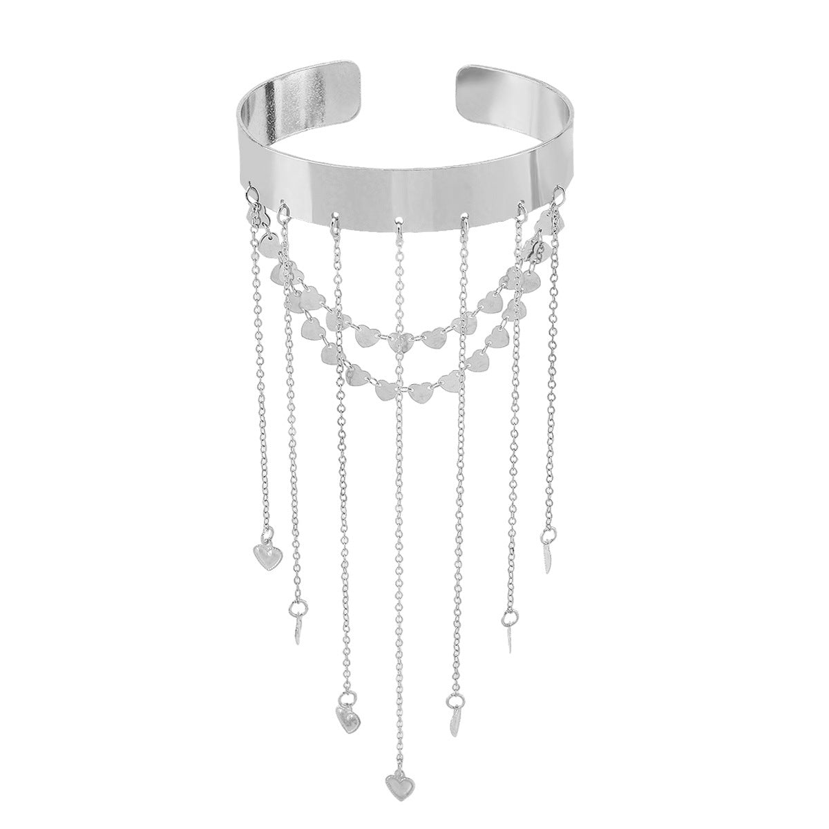 Brazalete con puño de hierro chapado en forma de corazón vintage con detalle de borla, ajustable