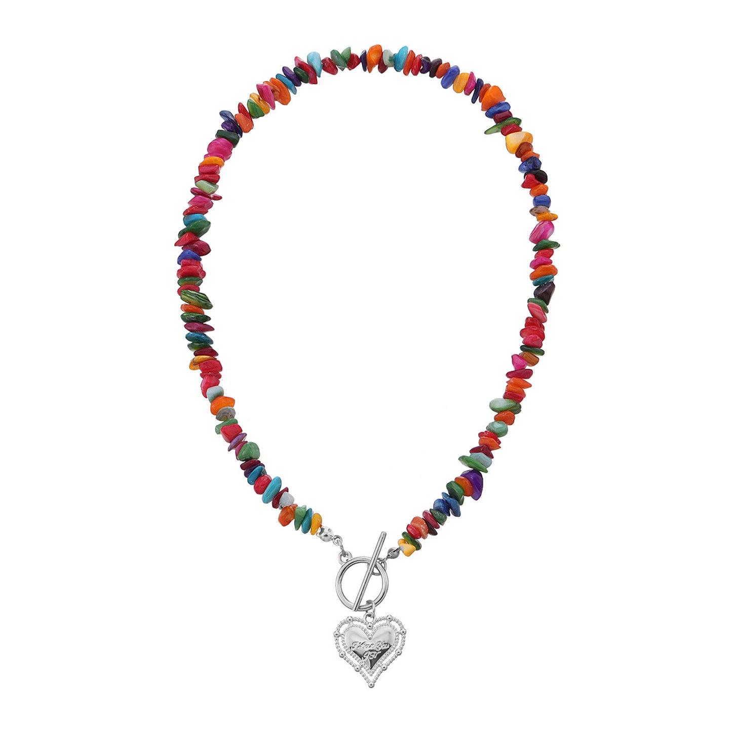 Elegant Hollow-Out Heart Pendant Necklace for Women Alloy Plated with Colorful Stones on Wavy Chain