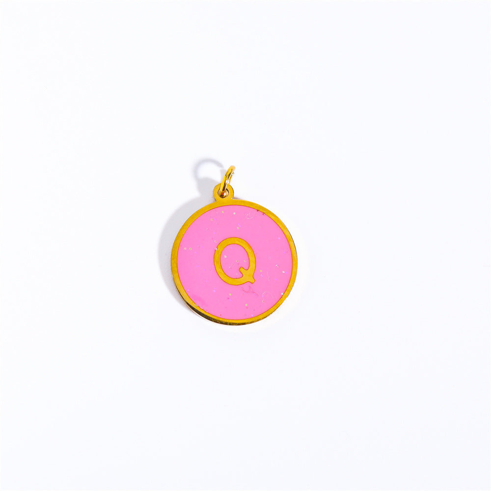 Candy Color Drip Oil 18K Gold Plated Letter Charm Bar Titanium Steel Necklace