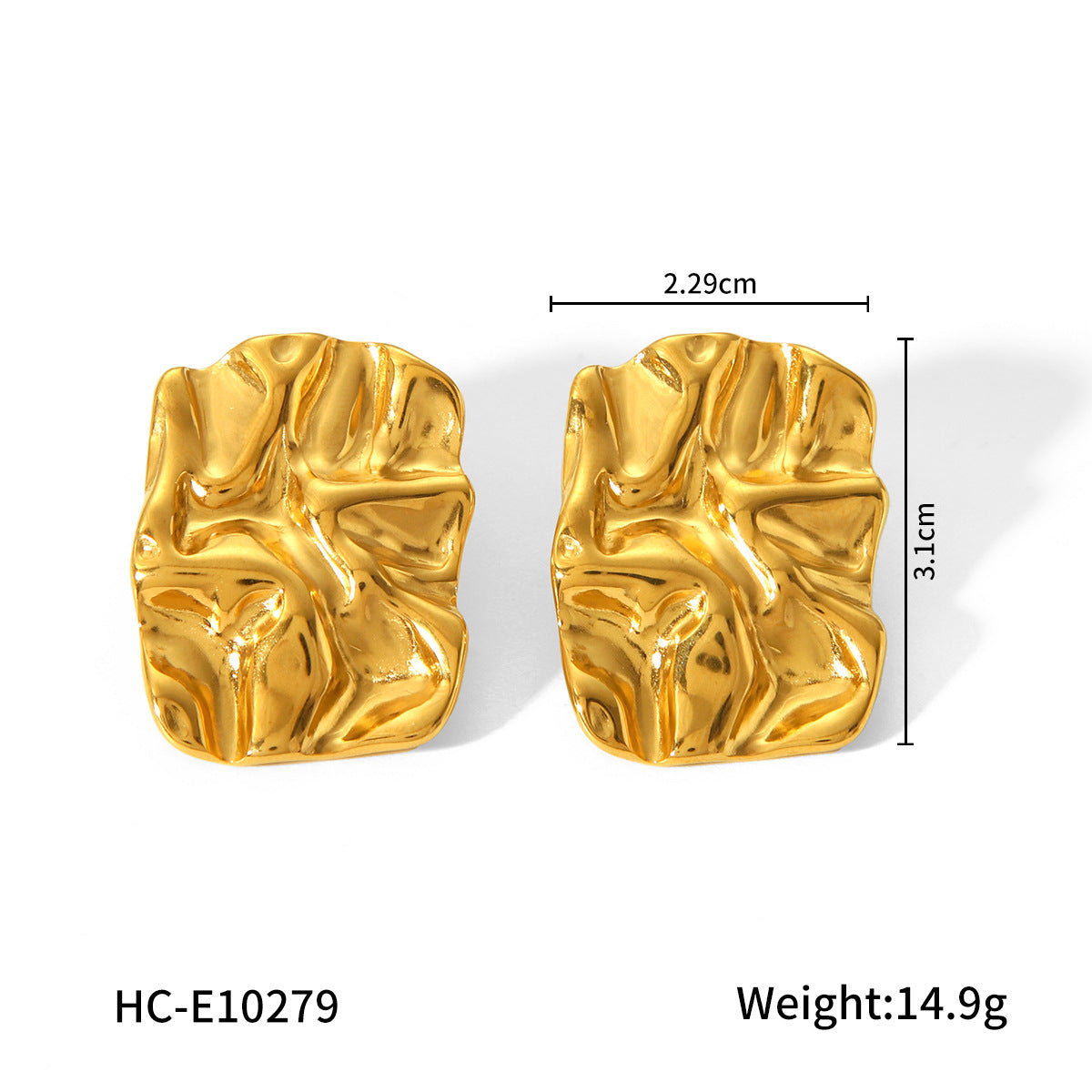 Orecchini da donna in acciaio inossidabile testurizzato geometrico irregolare con placcatura in oro 18 carati