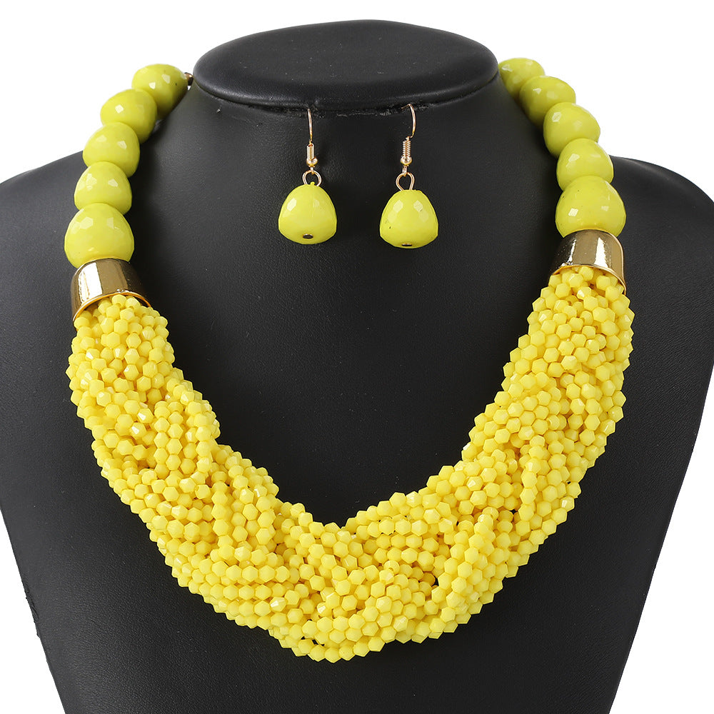 Set di collane statement multi-strato in stile boho chic con perline, ciondolo in resina a trama intrecciata e motivo a nuvola, per donna