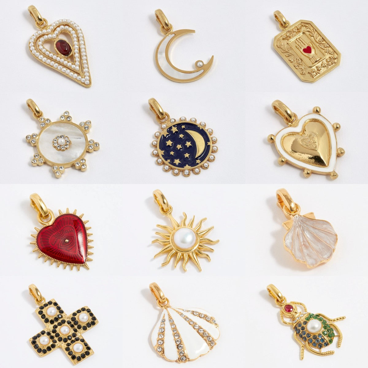 Elegant 14K Gold Plated Brass Heart Moon Cubic Zirconia Pendant Charm Bar