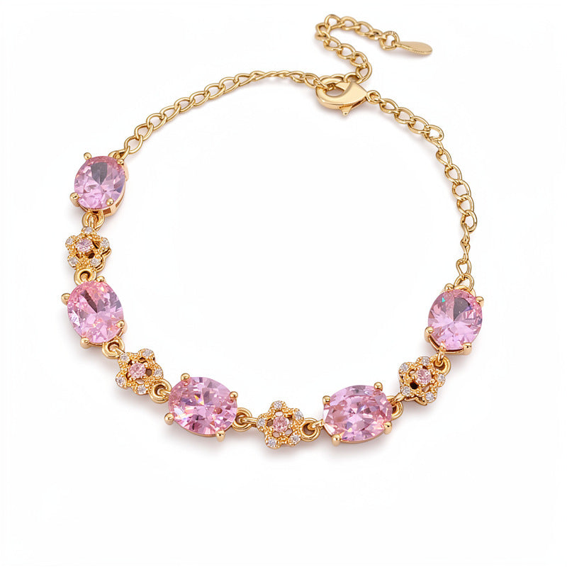 Luxury Elegant Oval Floral Brass Bracelet with 18K Gold Plating and Cubic Zirconia Inlay