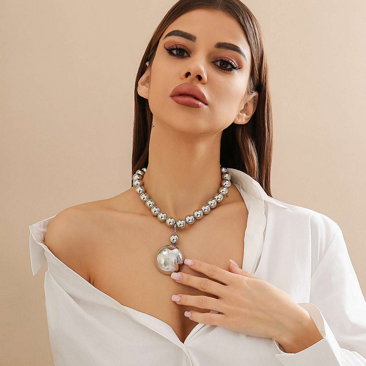 Minimalist Geometric Round Beaded Choker Necklace Plated Iron Ball Chain Women's Jewelry