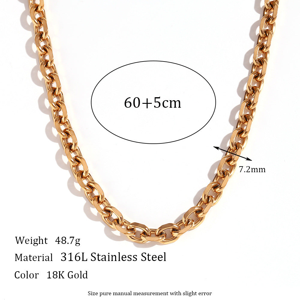 Minimalist 18K Gold Plated Titanium Steel Box Chain Necklace Geometric Blade Design for Women