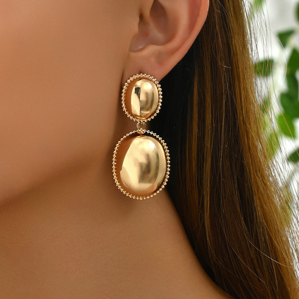 Orecchini da donna in lega placcata oro 18 carati con design geometrico a sfera tonda, stile OL alla moda