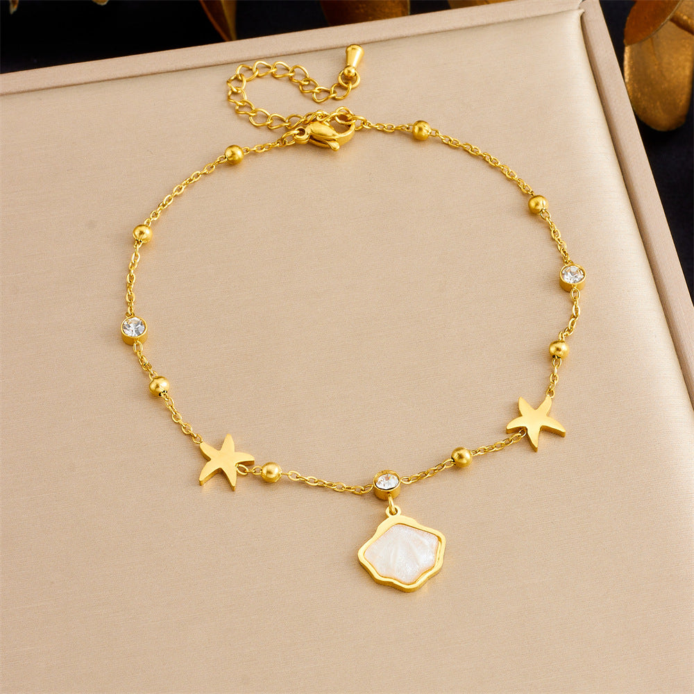 Cavigliera minimalista a forma di stella in acciaio inossidabile con strass, da donna