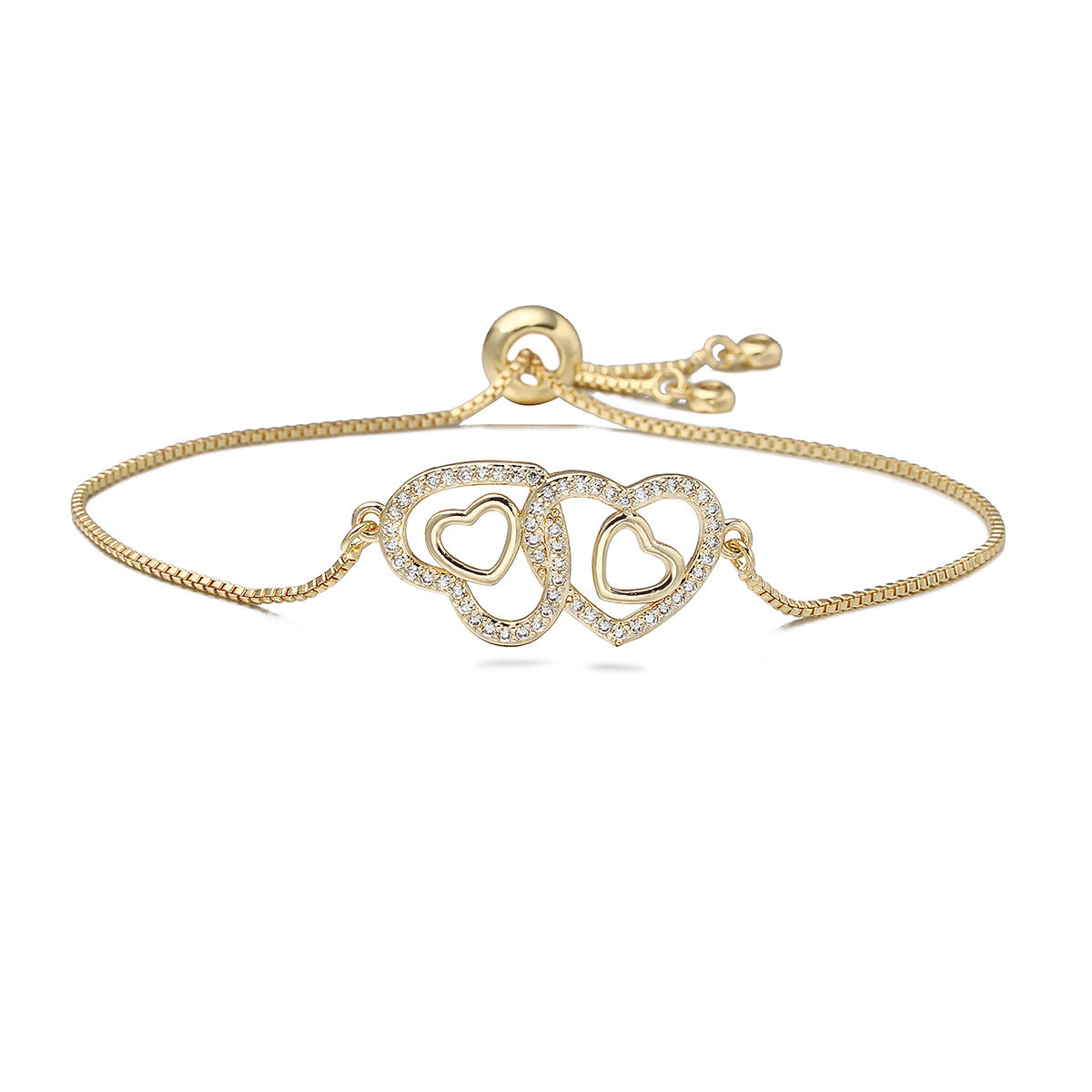 Minimalist Luxury Heart Geometric Brass Plated Bracelet with Cubic Zirconia for Women