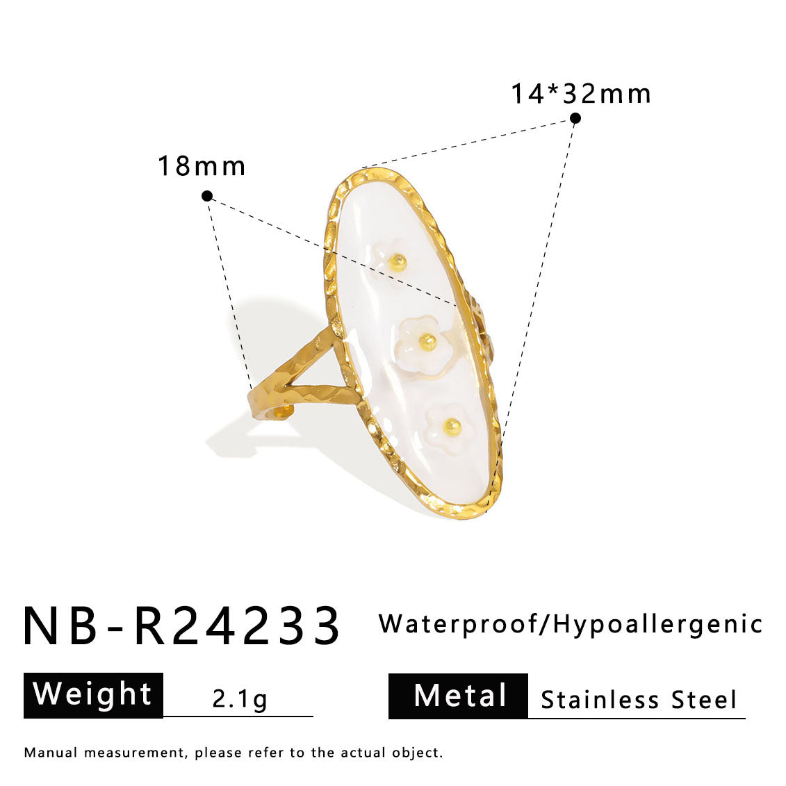 Ins Style Flower Shaped Stainless Steel Open Ring with Rhinestone Inlay and Enamel Finish for Women and Men