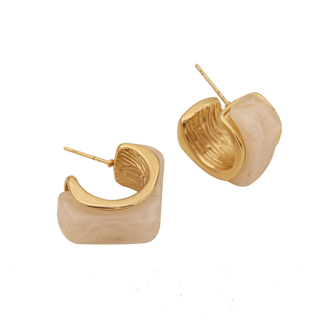 Vintage Geometric Square Resin-Look Earrings for Women Stainless Steel Studs with Plating Finish