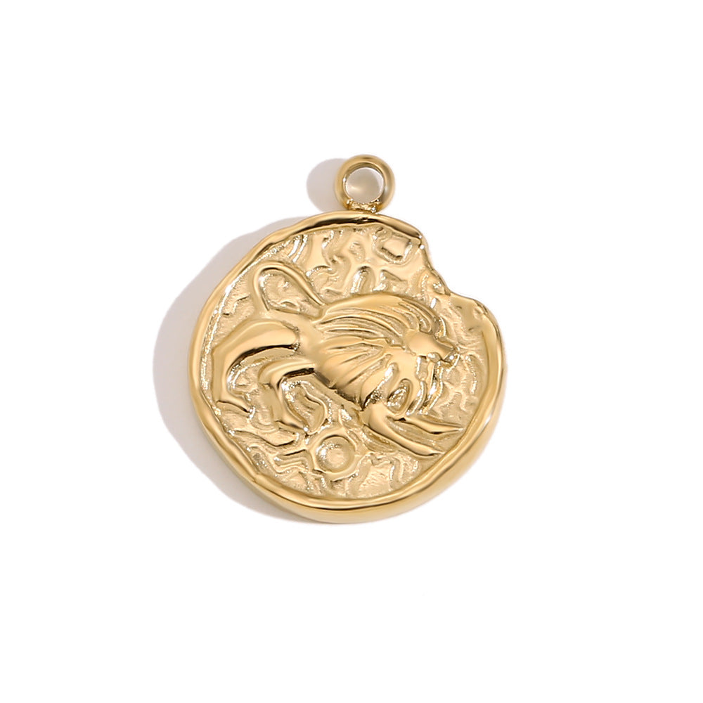 Collana con ciondolo a tema zodiacale in acciaio inossidabile placcato oro 18 carati e cordino regolabile da donna