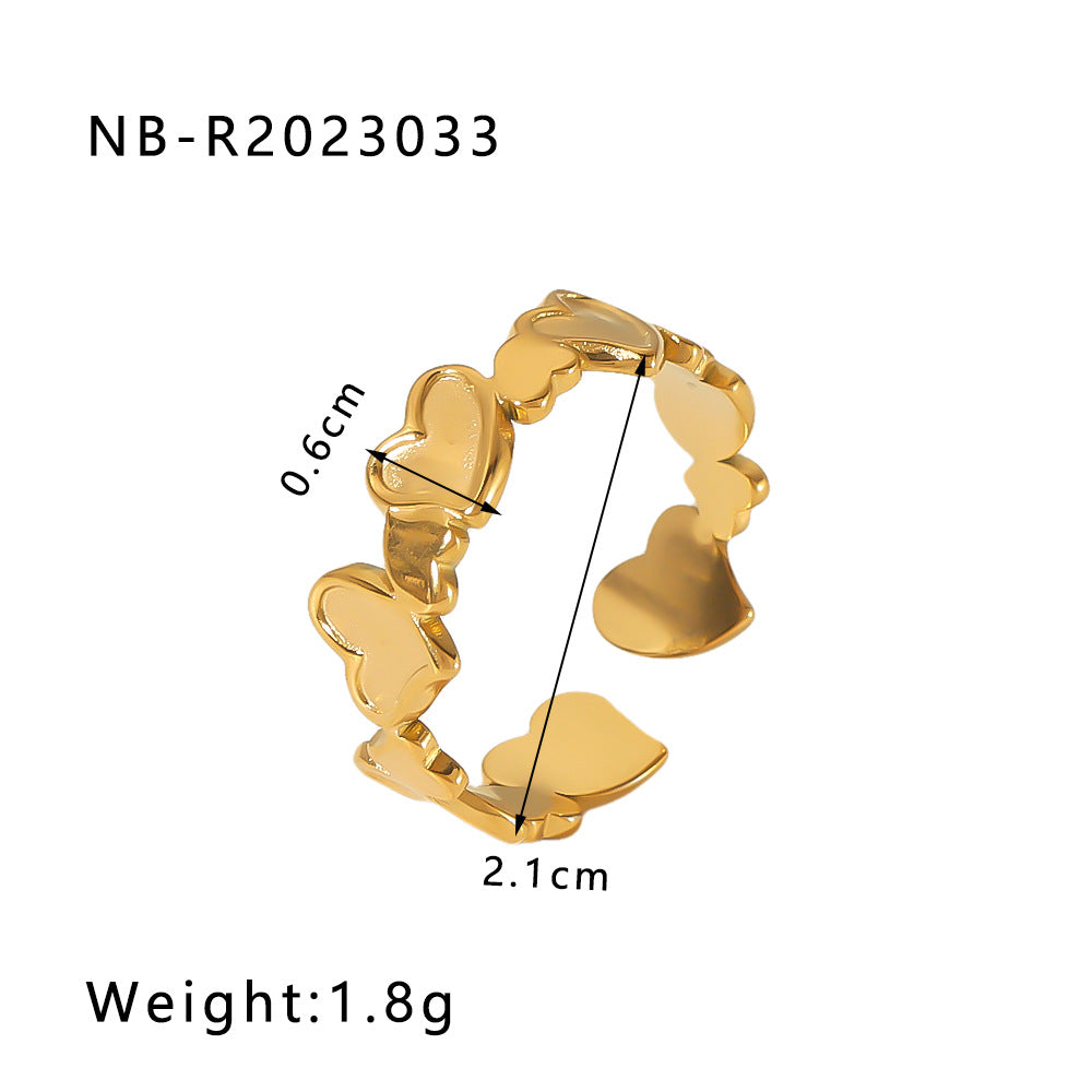 Minimalist Heart-Shaped Geometric Stainless Steel Open Ring for Women with 18K Vacuum Plating Finish