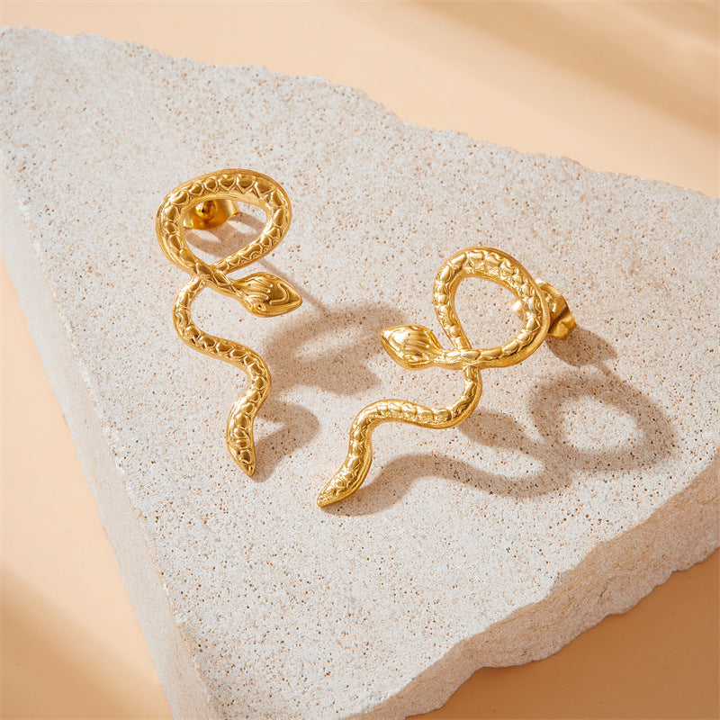 Minimalist Stainless Steel Snake Animal Earrings for Women