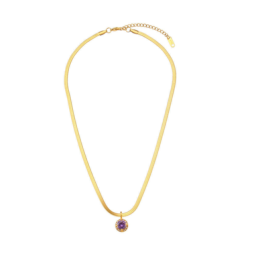 Fashionable Geometric Stainless Steel Pendant Necklace with Rhinestone Accents for Women