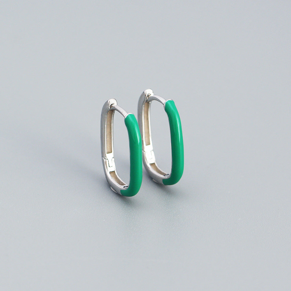 Minimalist Geometric Enamel Earrings for Women in Sterling Silver 925