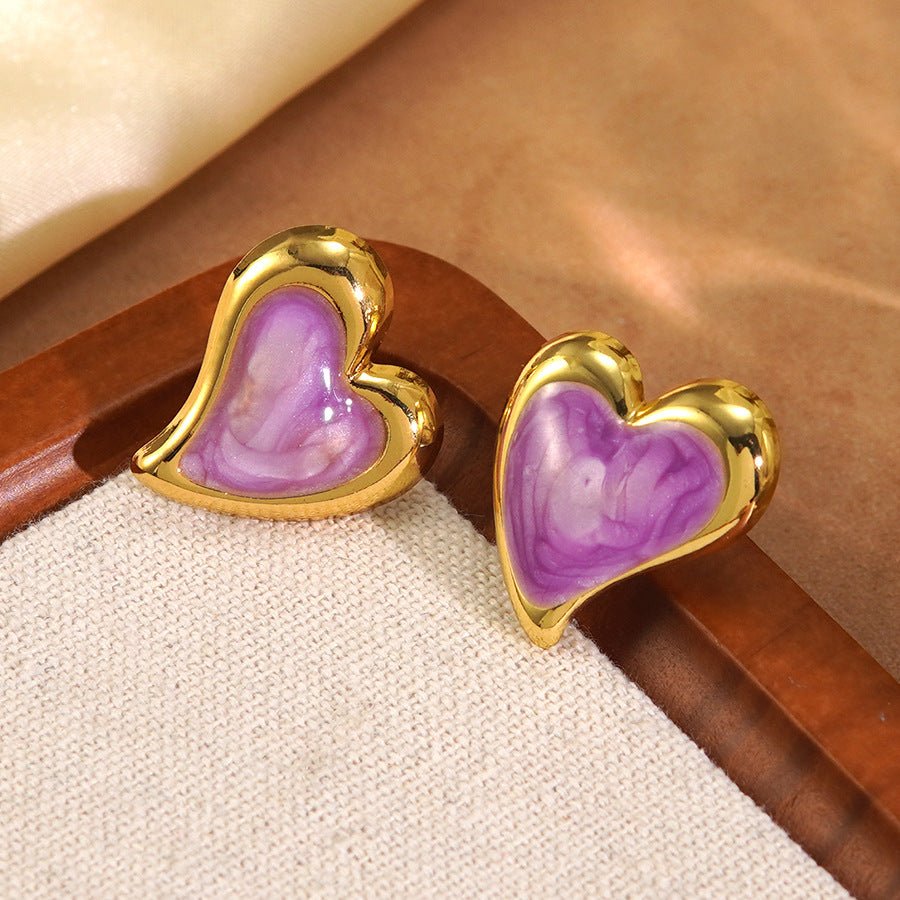 Orecchini da donna minimalisti in acciaio inossidabile con cuore smaltato a goccia