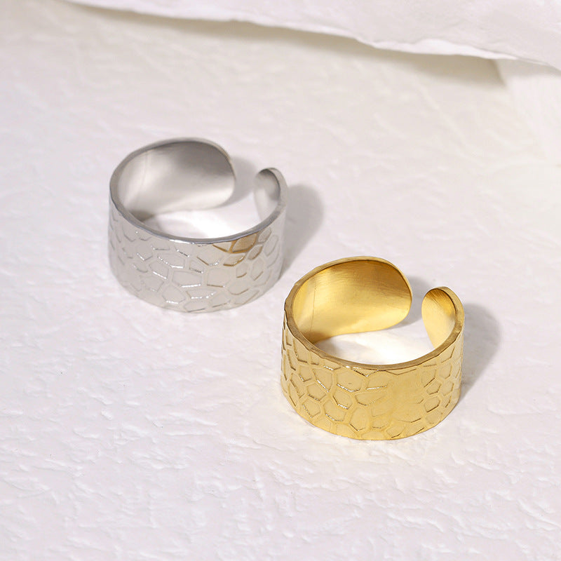 Anello Aperto a Rete Geometrica Minimalista Vintage Gioielli da Donna in Acciaio Inossidabile Placcato Oro 18K