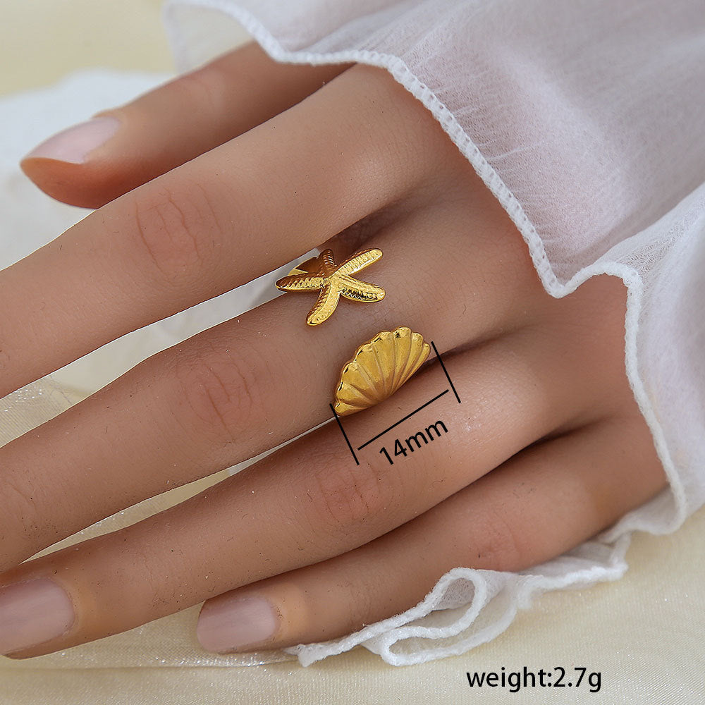 Anello Minimalista a Forma di Foglia in Acciaio Inossidabile Placcato Oro 18K da Donna e da Uomo
