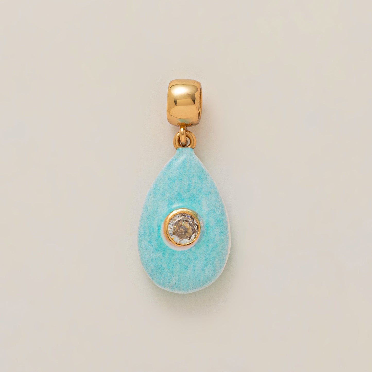 Vintage Stainless Steel Teardrop Pendant with Cubic Zirconia and Enamel Plating