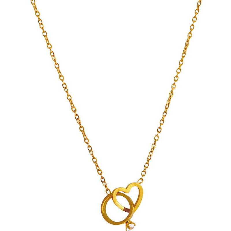 Layered Heart Double Ring Titanium Steel Plated Necklace for Unisex
