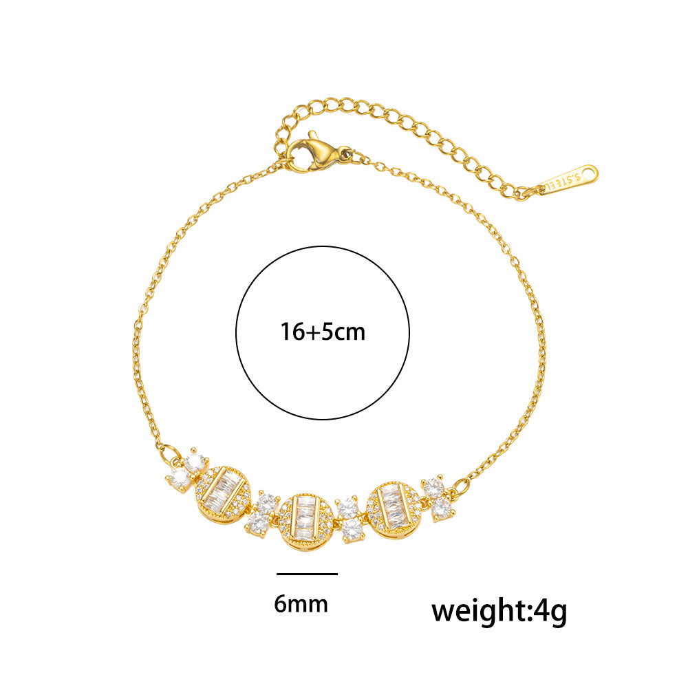 Minimalist Luxe Geometric Zirconia Bracelet for Women in Titanium Steel with Rhinestone Inlay and Polished Finish