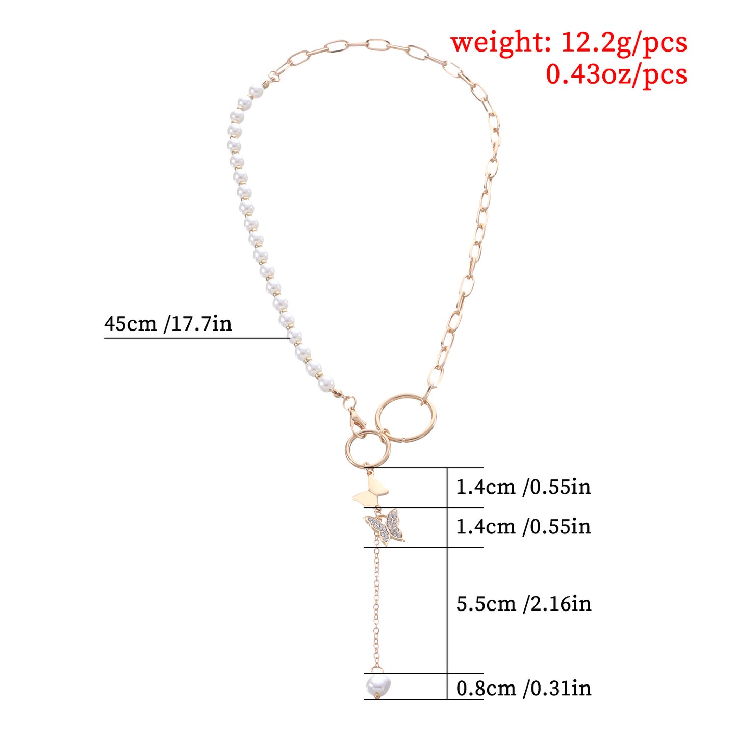 Butterfly Pendant Necklace for Women Geometric Rhinestone Alloy Plated Link Chain