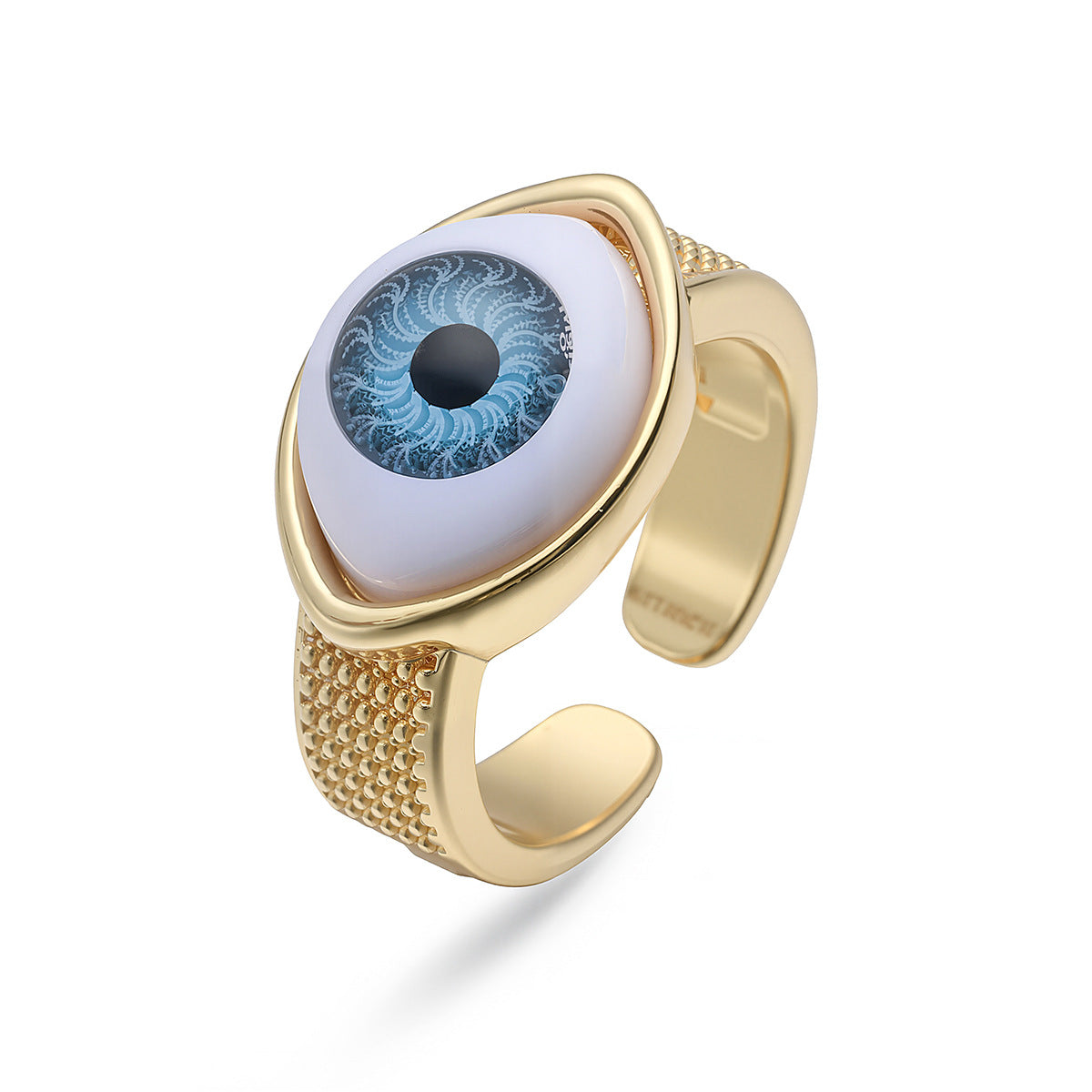 18K Gold Plated Brass Geometric Evil Eye Open Ring for Women