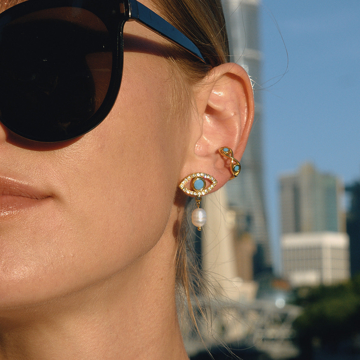 Pendientes de Perlas Geométricos de Acero Inoxidable con Acabado Chapado para Mujer Lujo Moda Uso Diario