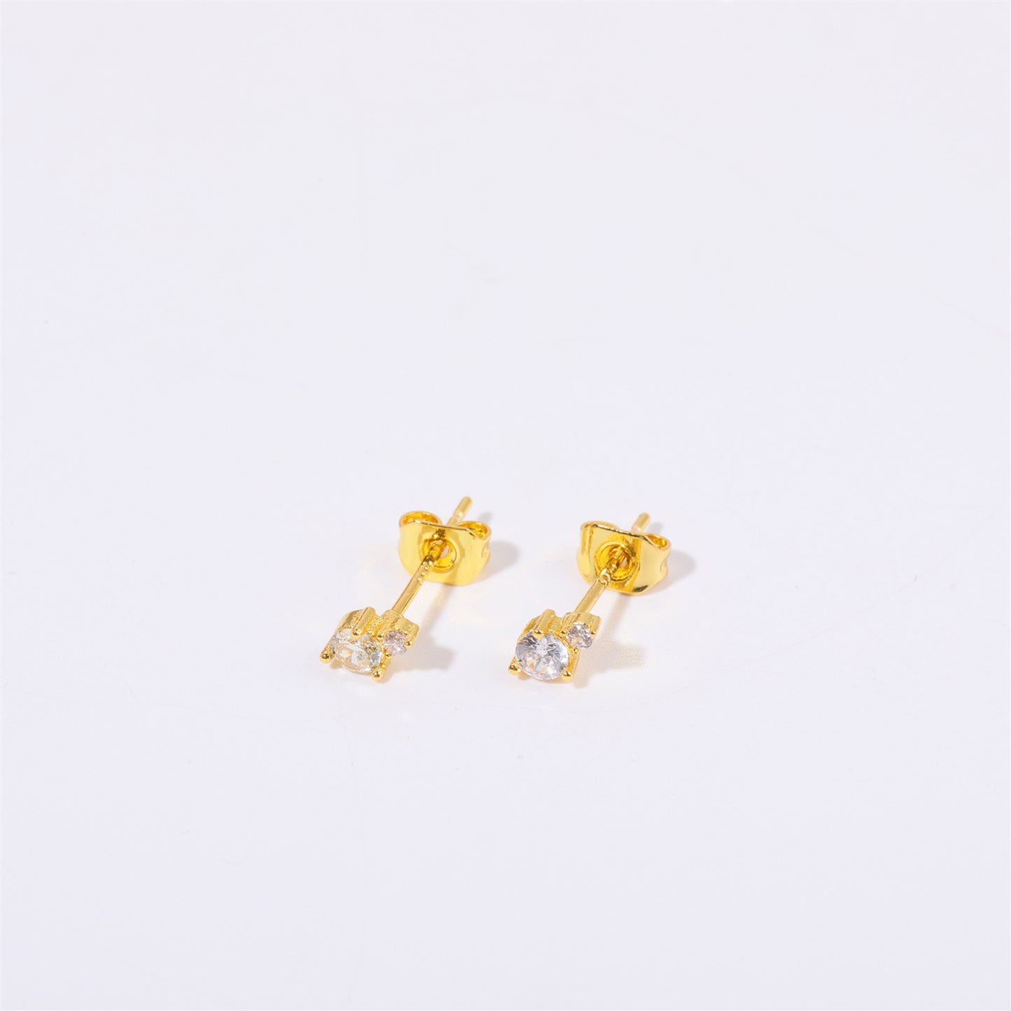 Minimalist Geometric Titanium Steel Gold-Plated Birthstone Stud Earrings with Zircon for December, Stainless Steel Post