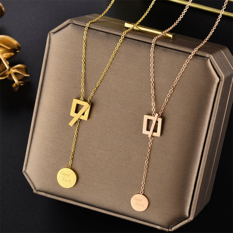 Minimalist Geometric Love Pendant Titanium Steel Necklace with Plated Finish for Women
