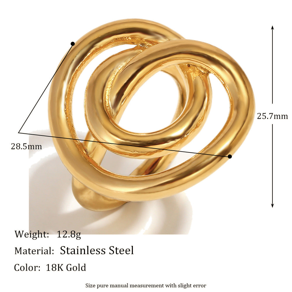 Minimalist Geometric Stainless Steel Ring with 18K Gold Plating for Women