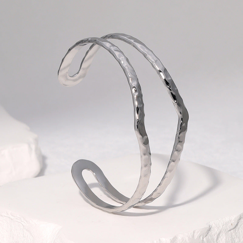 Minimalist Geometric Stainless Steel Bracelet with Plated Finish for Women, Hypoallergenic and Fade-Resistant