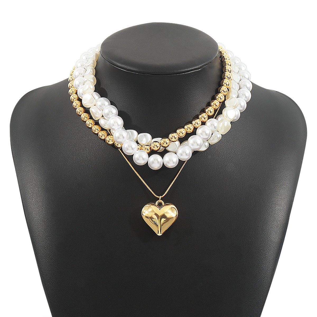 Elegant Heart-Shaped Baroque Pearl Bracelet and Necklace Set with Alloy Pendant and CCB Beads for Women