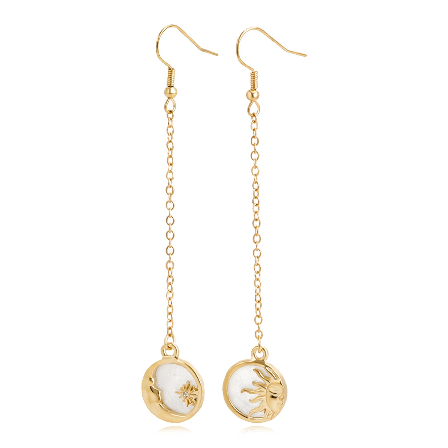 Natural Style Mini Sun and Moon Abalone Shell Pendant Earrings for Women Alloy Geometric Design Minimalist Ear Jewelry