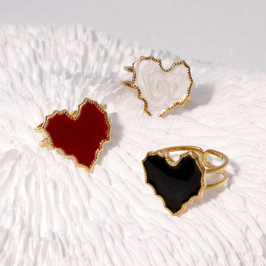 Vintage-Inspired Heart-Shaped Stainless Steel Adjustable Ring with Plated Finish for Women