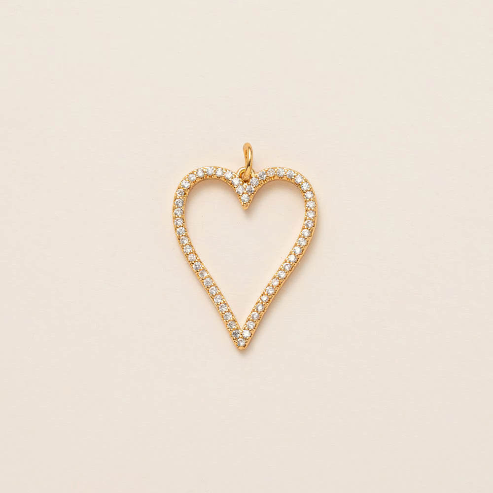 Minimalist Vintage 18K Gold Plated Brass Heart Bow Drip Oil Cubic Zirconia Charm Bar