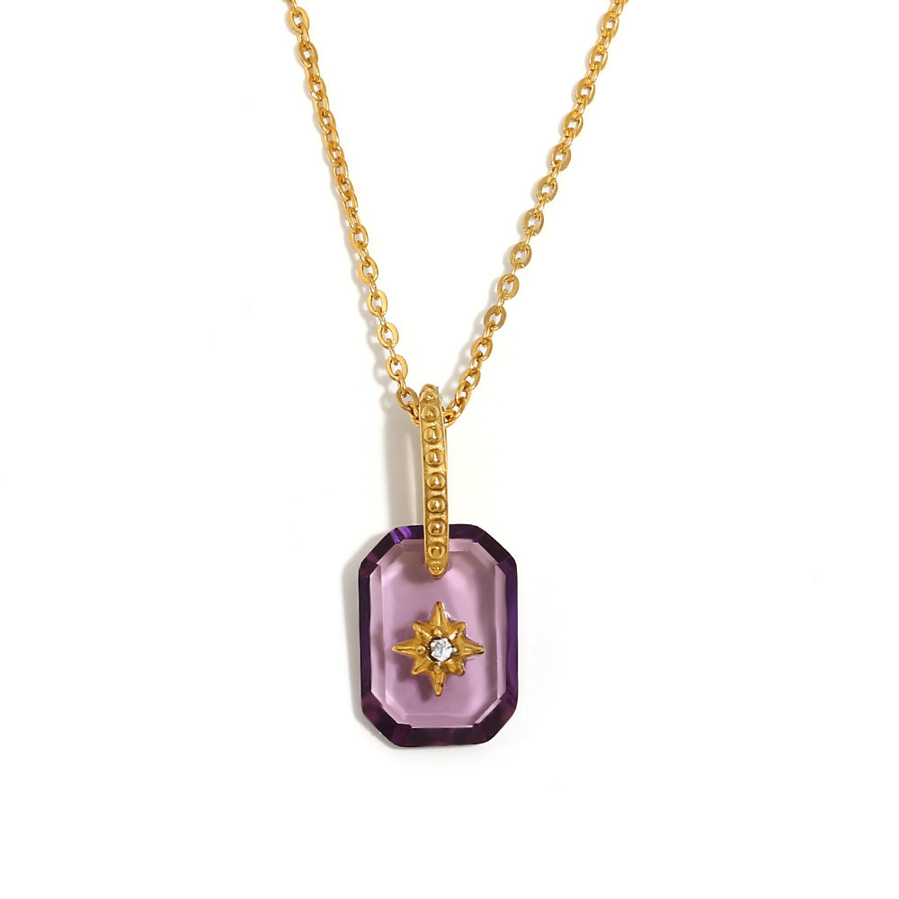 Minimalist Geometric Eight-Pointed Star Pendant Necklace for Women Stainless Steel with 18K Gold Plating and Acrylic Inlay
