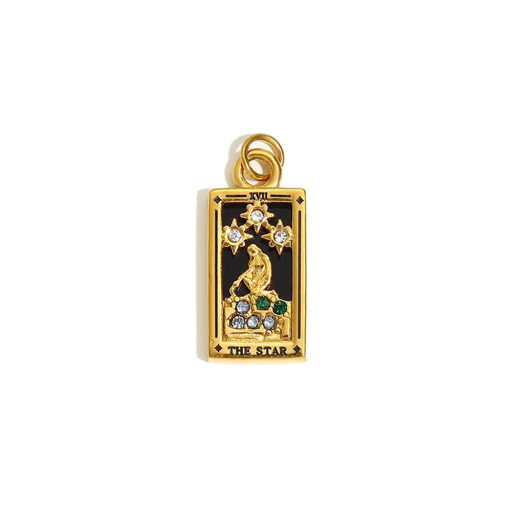 Fashionable Geometric Sun Star Tarot Pendant Necklace in Stainless Steel with 18K Gold Plating
