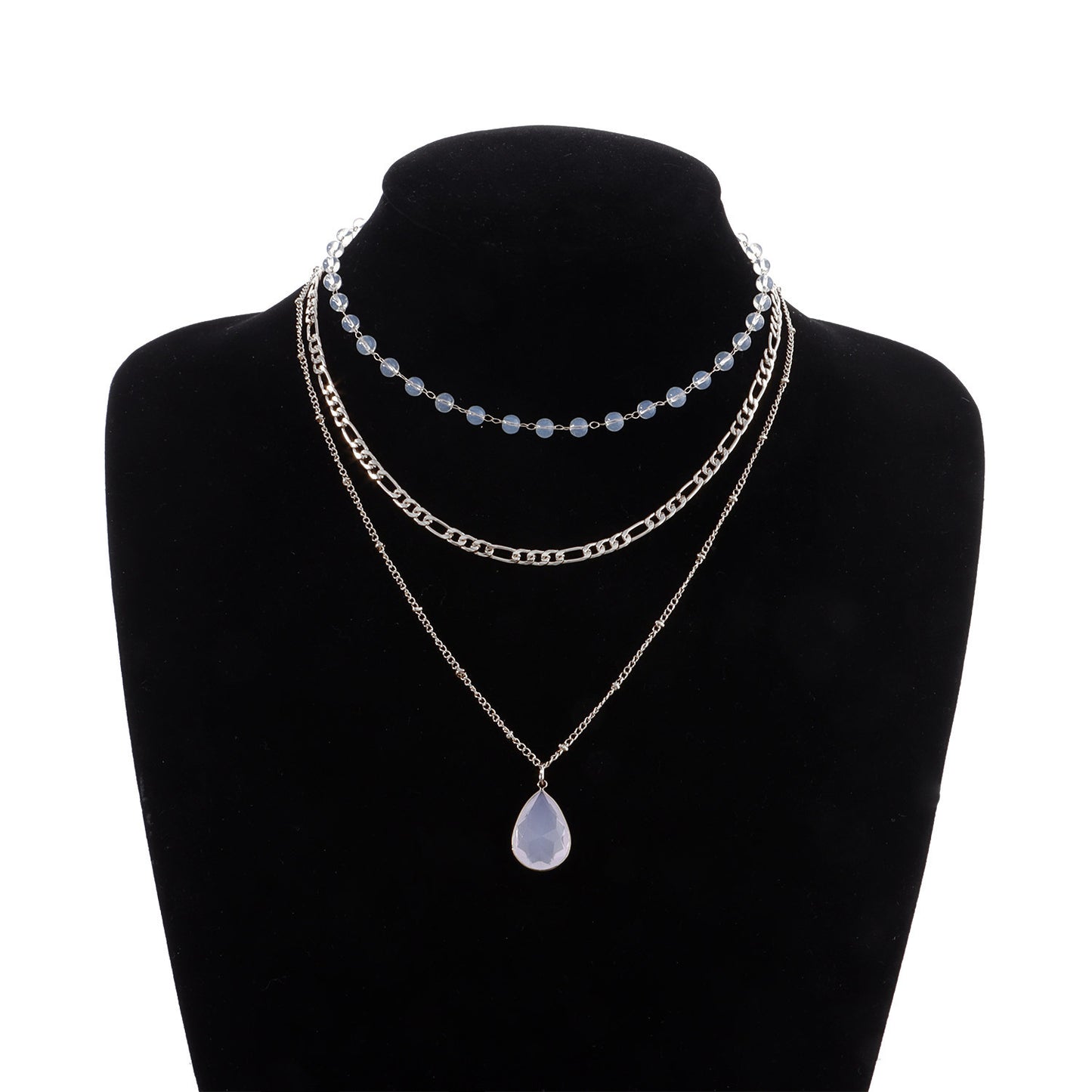 Geometric Mother-of-Pearl Pendant Necklace with Alloy Chain, Electroplated Finish, Adjustable Triple Strand Design