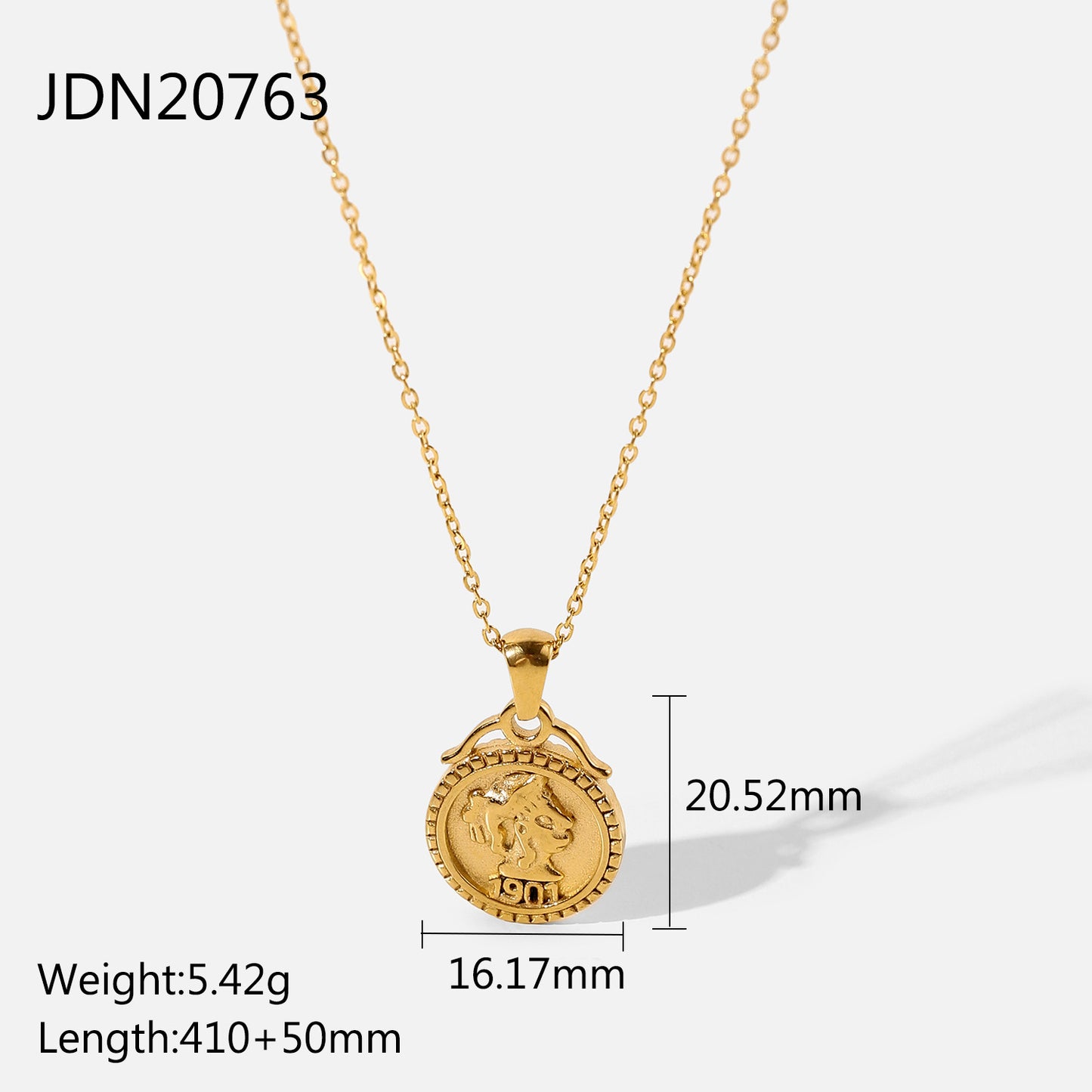 Minimalist Geometric Coin Pendant Necklace for Women Stainless Steel with Plated Finish Versatile Retro-Inspired Sweater Chain
