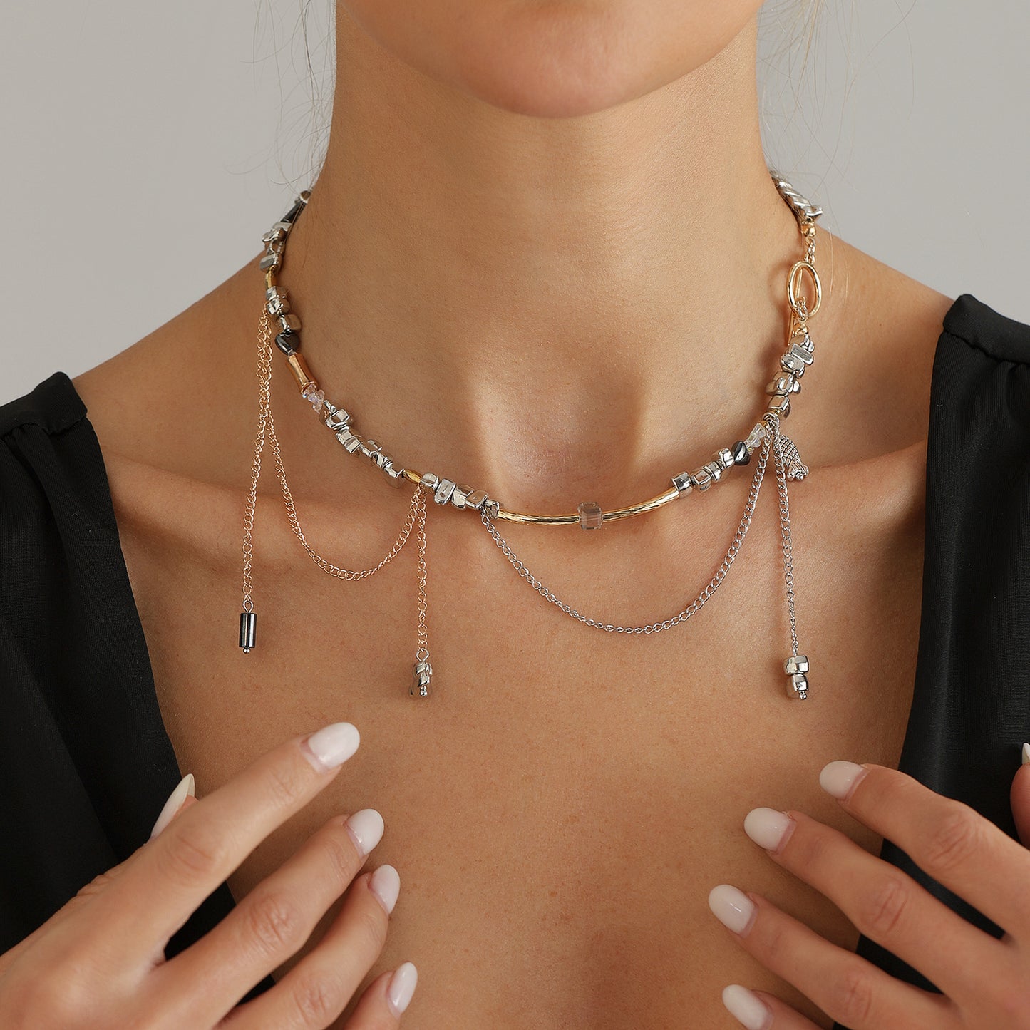 Sweet Streetwear Geometric Alloy Plated Necklace with Tassel for Women