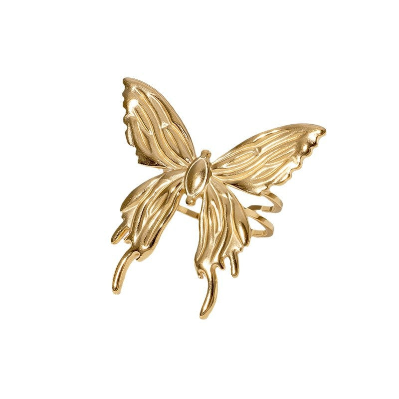 Anello da donna regolabile a forma di farfalla in acciaio inossidabile placcato oro, anello da dito minimalista e alla moda