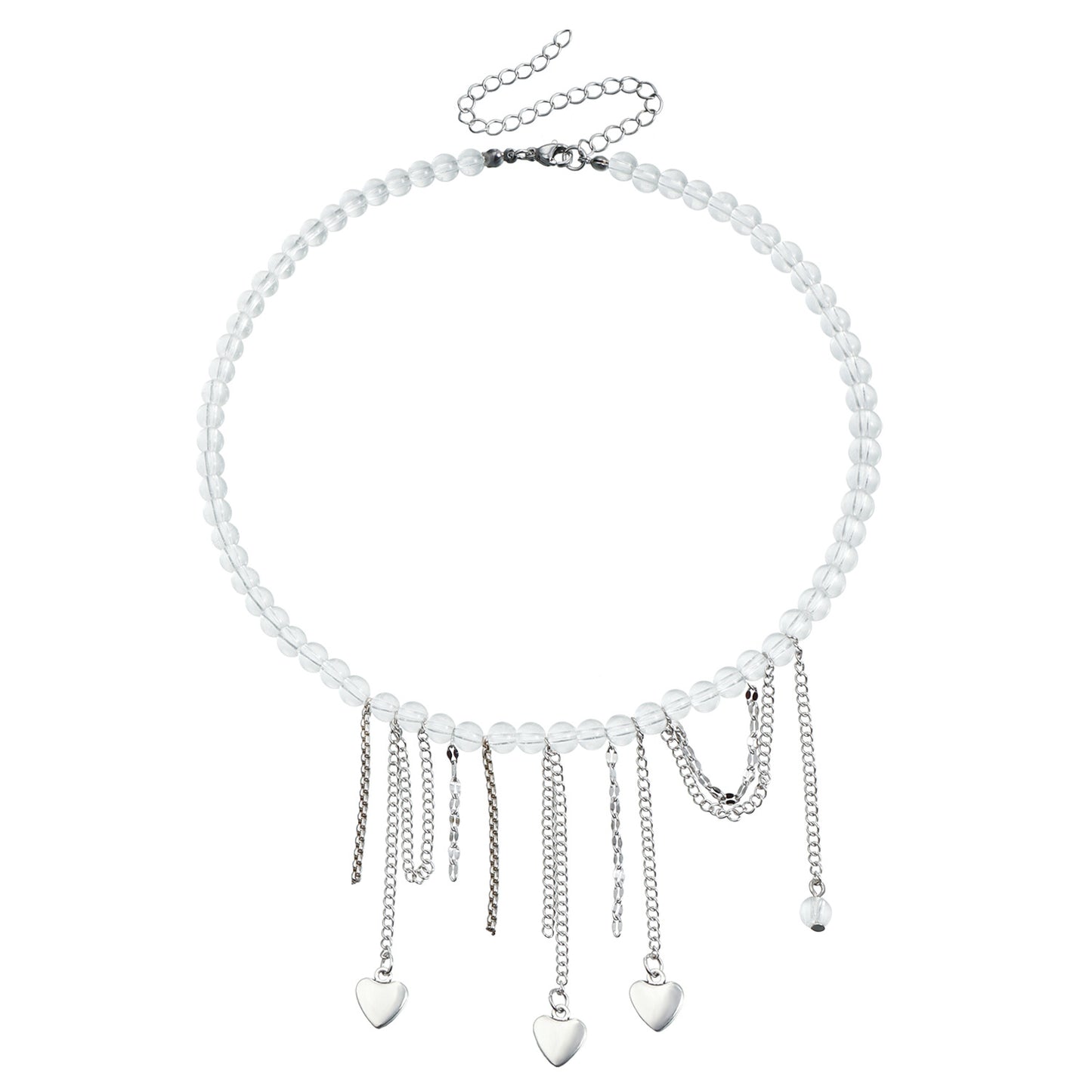 Collar con colgante de cuentas de resina en forma de corazón de moda con detalle de borla para mujer, dije de aleación galvanizada en cadena de clavícula