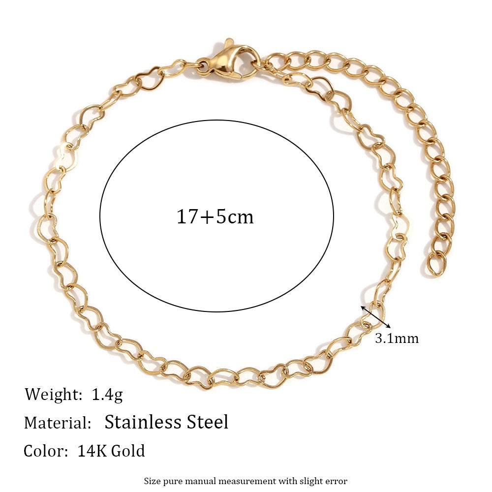 Bracciale da donna in acciaio inossidabile placcato oro 14K a forma di cuore, stile minimalista